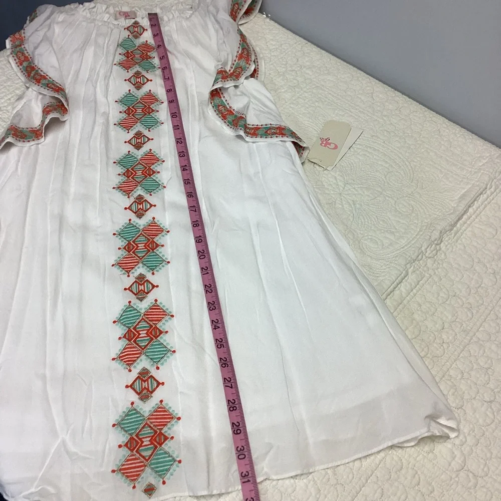 NWT Gianni Bini GB Girls XL White‎ Dress w/Embroidery Flutter Sleeves Lined